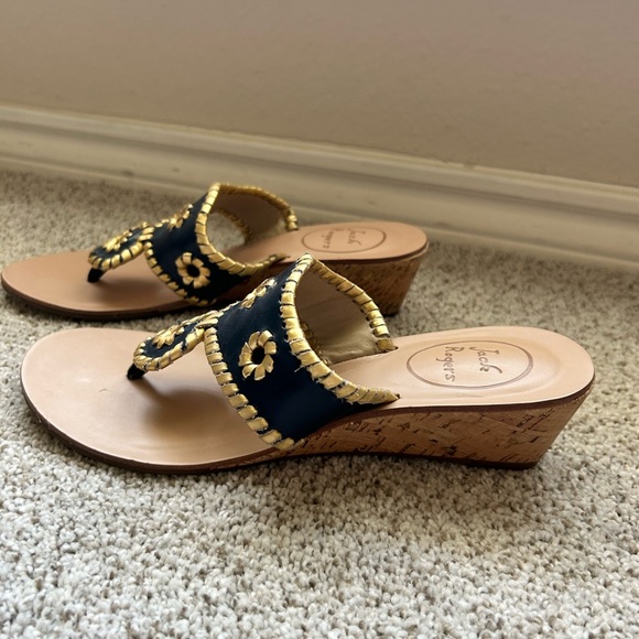 Navy Blue Jack Rogers 2 Inch Wedge Sandals Size 6.5 - Picture 2 of 7